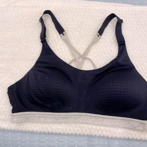 Victoria Secret Body Navy sports bra with silver glittery band and straps. 36B